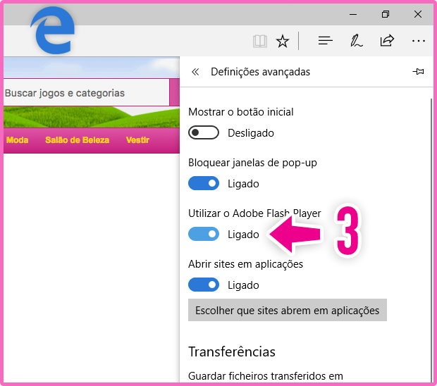 Ativar o Flash Player no Microsoft Edge 2